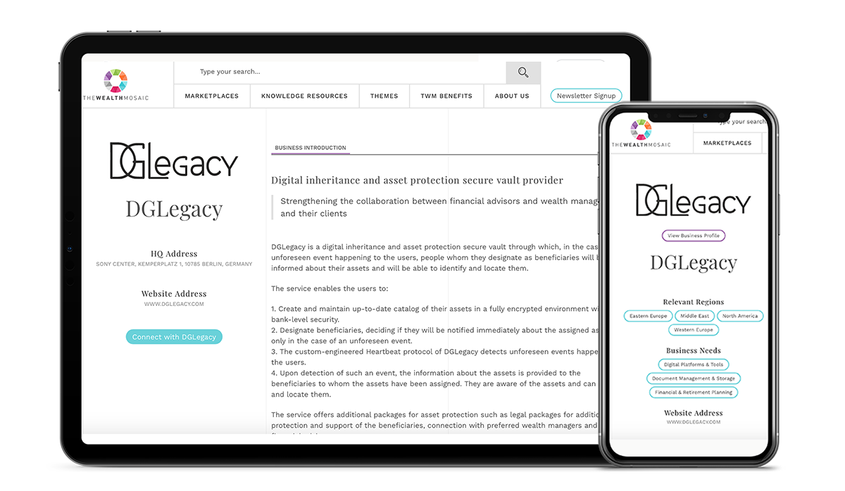 DGLegacy solution for wealth managers