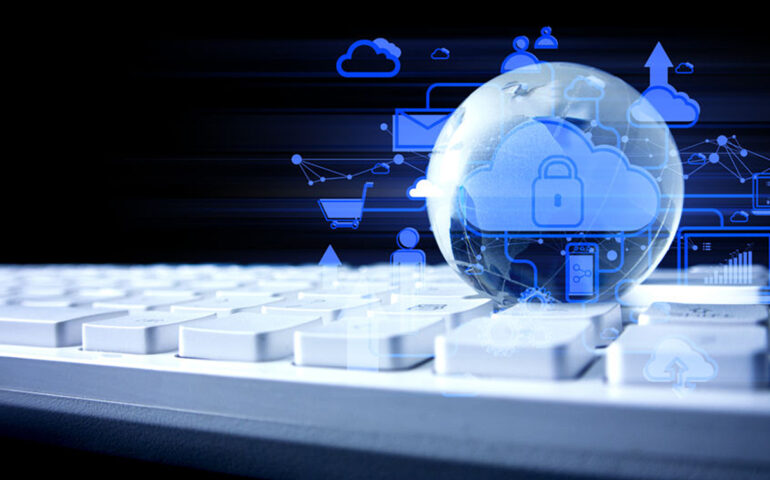 Globe world earth on the white keyboard