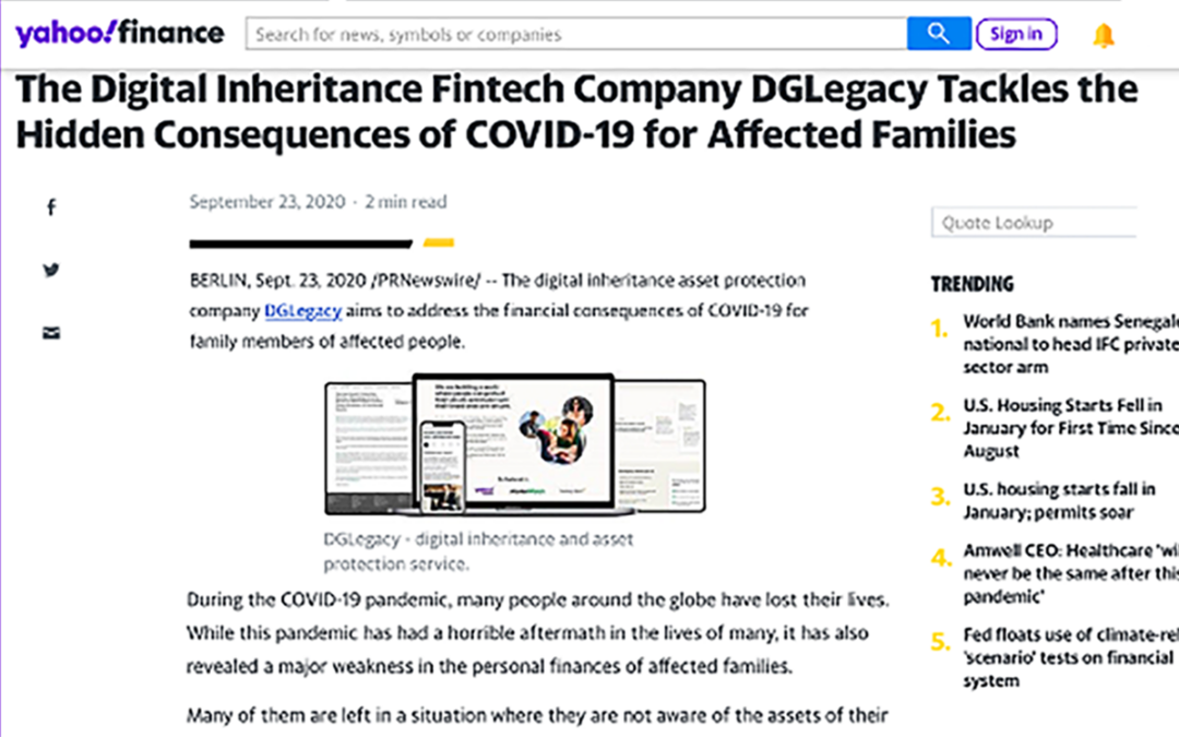Featured in Yahoo Finance, DGLegacy Tackles the Hidden Consequences of COVID-19