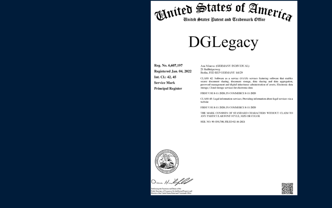 DGLegacy receives its US Trademark Registration