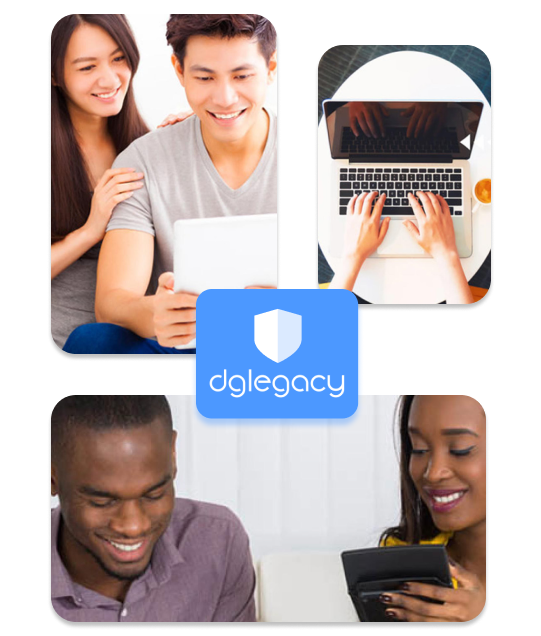 Couples and individuals using digital tools for financial literacy and simple digital estate planning with DGLegacy.
